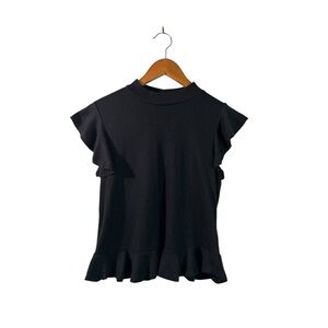 Dark Academia Whimsigoth 21 Saints Ribbed Black Ruffle Hem Cap Sleeve Top Size M